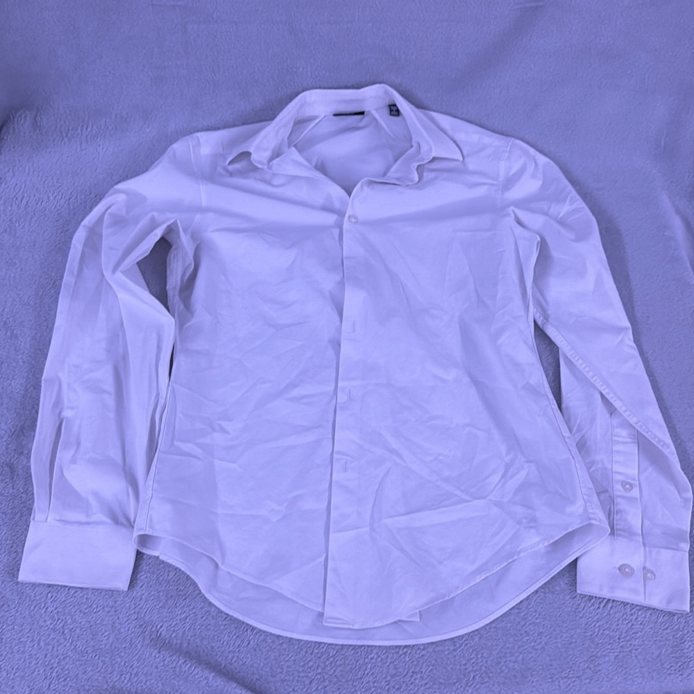 Van Heusen-Slim Fit-Stretch-Plain White Button Up-Size Small
